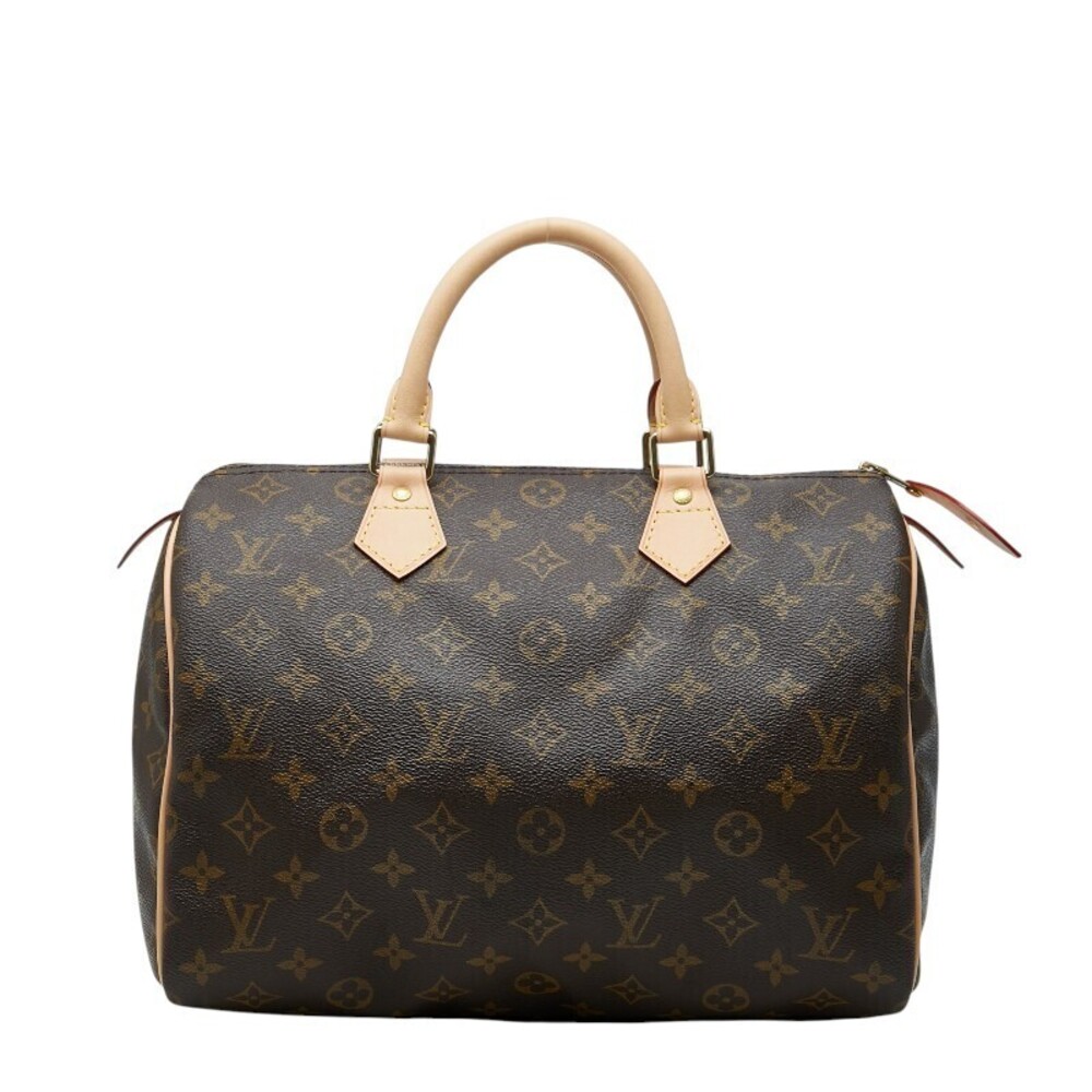 Louis Vuitton Monogram Speedy Handbag Boston Bag Brown Leather